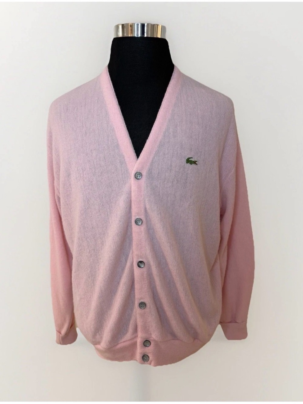 Izod Lacoste Cardigan Sweater Orlon Acrylic Pink Button Vintage 80s USA Men's L